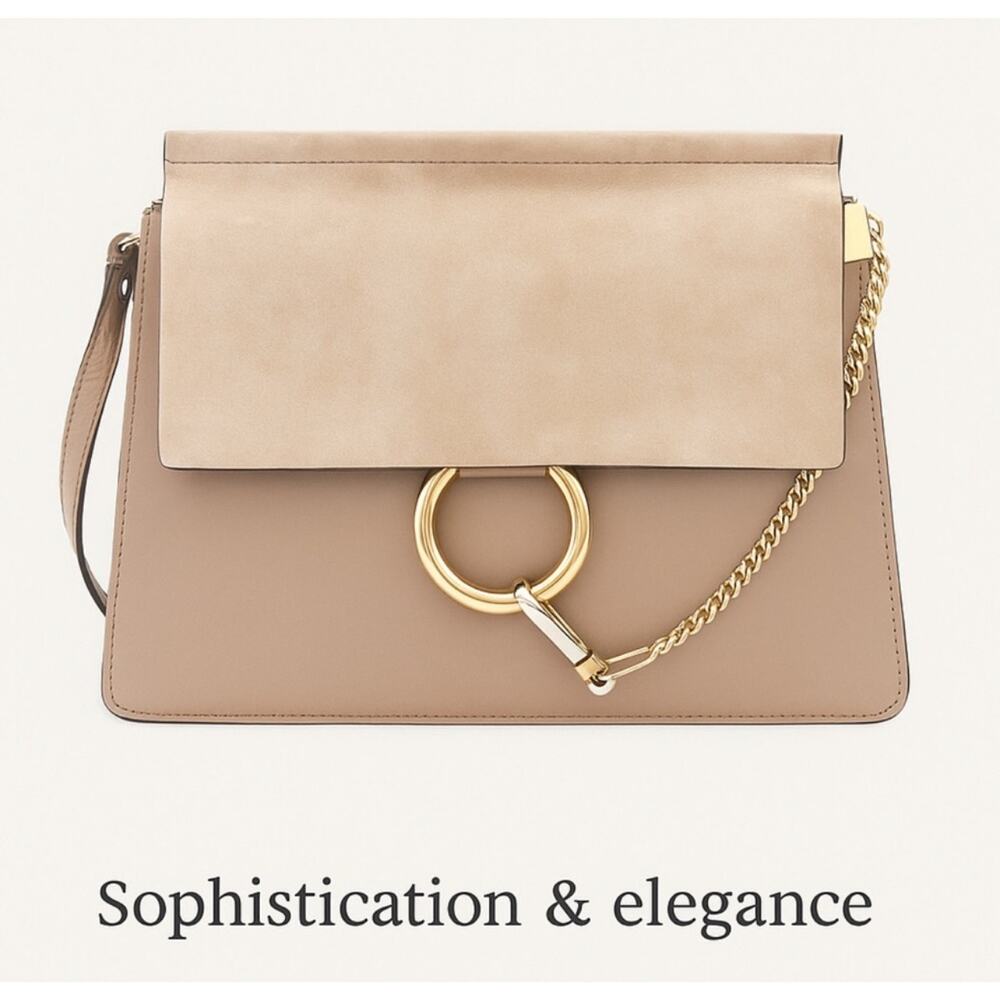 Chloe Authentic Faye Medium Shoulder Bag Genuine Leather Motty Gray